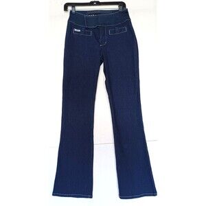 RVT Serve Piping Hot Women’s Blue Jeans Boot Cut Size 5/6 Zipper Hook & Loop